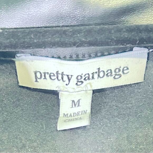 NWOT Pretty Garbage Black Lightly Lined Vegan Leather Button Down Shirt- Medium - Picture 3 of 4